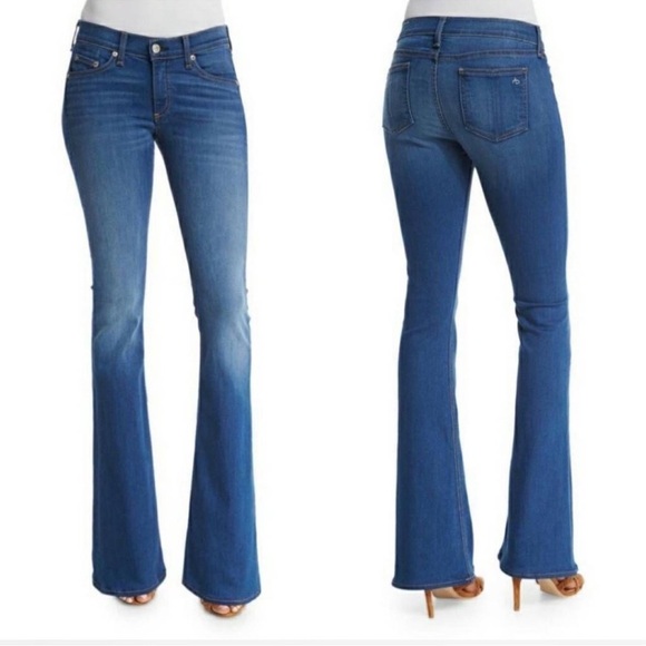 $328 RETAIL Rag & Bone Blue Flare Wide Leg Jeans - Picture 1 of 7